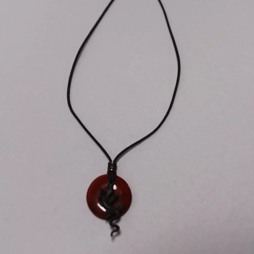 Unisex Red Jasper Gemstone Leather Cord Pendent 30